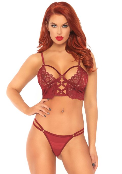 Bielizna-Lace bralette with sheer thong Leg Avenue