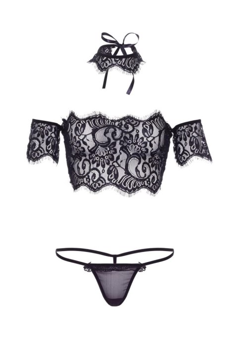 Bielizna-Lace top with choker and thong Leg Avenue