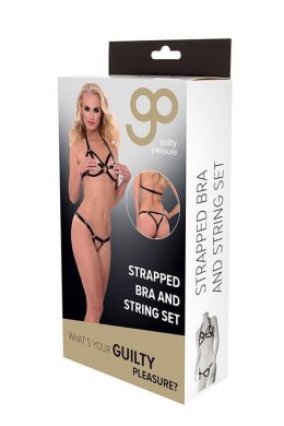 Bielizna-GP STRAPPED BRA AND STRING SET, L/XL Guilty Pleasure Fetish Wear