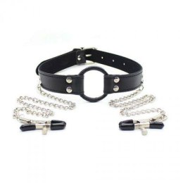 Stymulator-Ring Gag + Nipples Clamps (black)