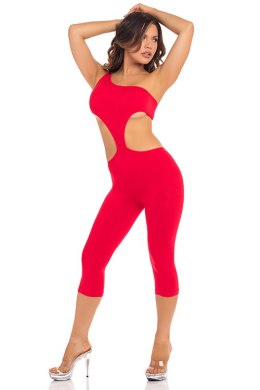 ONE SHOULDER CROPPED CATSUIT RED, S/M Pink Lipstick Lingerie