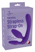 Potrójne wibrujące fioletowe dildo do penetracji Strapless Strap-On