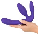 Potrójne wibrujące fioletowe dildo do penetracji Strapless Strap-On