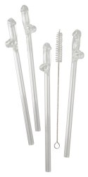 Glass Drinking Straw Willy x 4