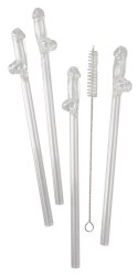 Glass Drinking Straw Willy x 4