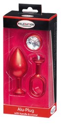 MALESATION Alu-Plug with handle & crystal large, red Malesation