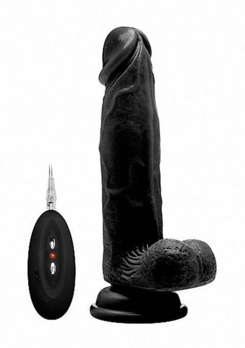 Vibrating Realistic Cock - 8" - With Scrotum - Black RealRock