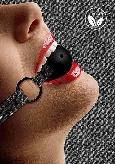 Breathable Ball Gag - With Roughend Denim Straps - Black Ouch!