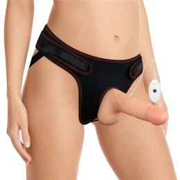 Czarny strap-on z gumowym penisem wibracje pilot Lovetoy