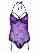 Lace Teddy with Open Crotch Purple