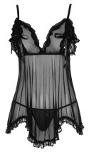 Cottelli LINGERIE - Gorąca Koszulka Nocna Z Siateczki Z Kokardkami + Stringi Czarne XL