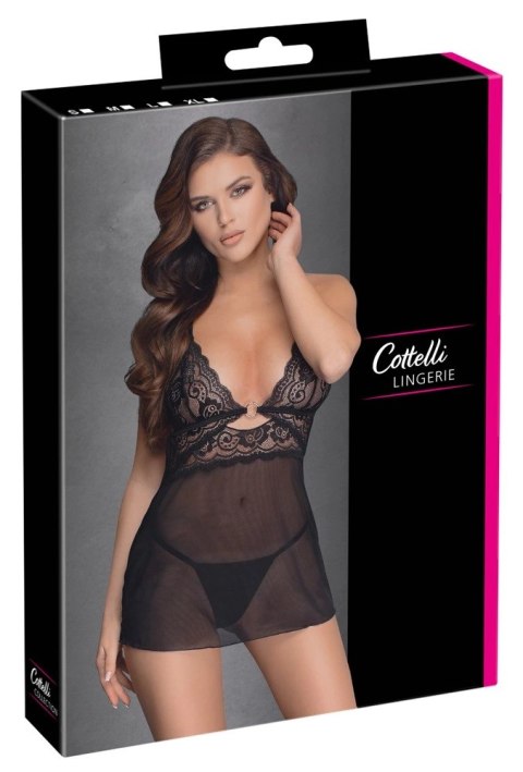 Cottelli LINGERIE - Seksowna Siateczkowa Halka Z Delikatną Koronką + Stringi S