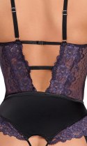 Cottelli LINGERIE - Body Z Fioletowej Koronki Z Paskami Do Pończoch Bez Krocza XL