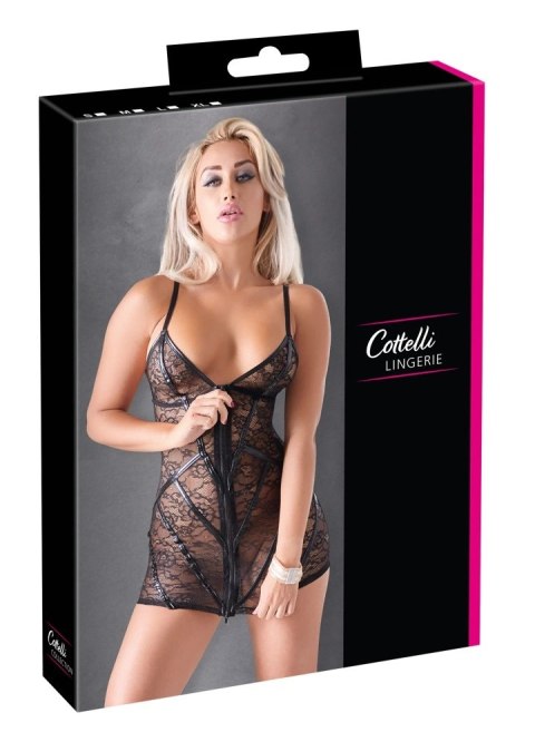 Cottelli LINGERIE - Seksowna Rozpinana Sukienka Z Kwiatowej Koronki Czarna XL