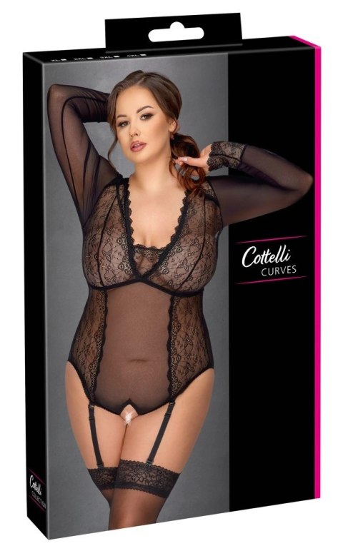 Cottelli CURVES - Czarne Prześwitujące Body Bez Krocza 3XL