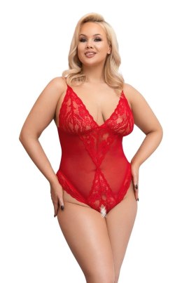 Cottelli CURVES - Czerwone Body Bez Krocza Z Delikatną Koronką 2XL