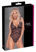 Cottelli LINGERIE - Elastyczne Czarne Body Bez Krocza Z Kwiatową Koronką M