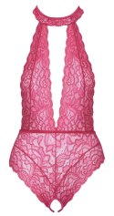 Cottelli LINGERIE - Różowe Koronkowe Body Z Otwartym Kroczem L/XL