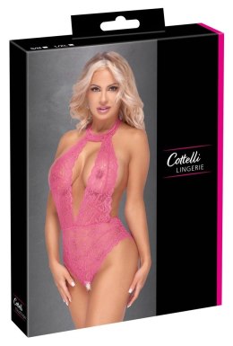 Cottelli LINGERIE - Różowe Koronkowe Body Z Otwartym Kroczem S/M