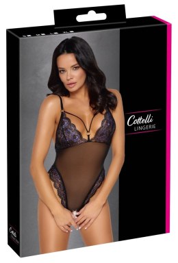 Cottelli LINGERIE - Seksowne Czarne Siateczkowe Body Z Fioletową Koronką XL