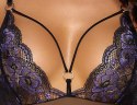 Cottelli LINGERIE - Seksowne Czarne Siateczkowe Body Z Fioletową Koronką XL