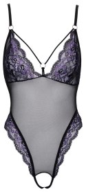 Cottelli LINGERIE - Seksowne Czarne Siateczkowe Body Z Fioletową Koronką XL