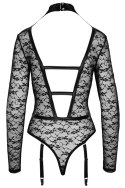 Cottelli LINGERIE - Seksowne Koronkowe Body Z Długim Rękawem Wygląd Uprzęży Czarne S