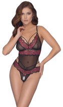 Cottelli LINGERIE - Gorące Body Z Dwukolorowej Koronki Z Kwiatowym Motywem L/XL