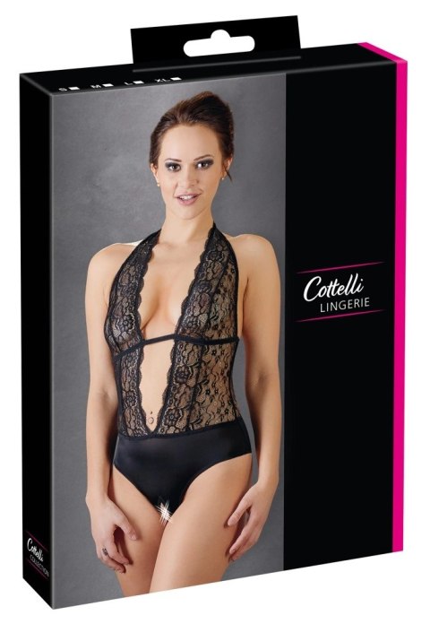 Cottelli LINGERIE - Koronkowe Czarne Body Z Otwartym Kroczem S