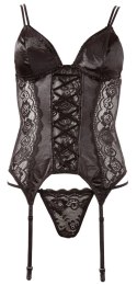 Cottelli LINGERIE - Koronkowa Koszulka Z Paskami Do Pończoch + Stringi Czarne XL