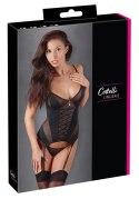 Cottelli LINGERIE - Seksowna Koszulka Z Paskami Do Pończoch + Stringi Czarne M