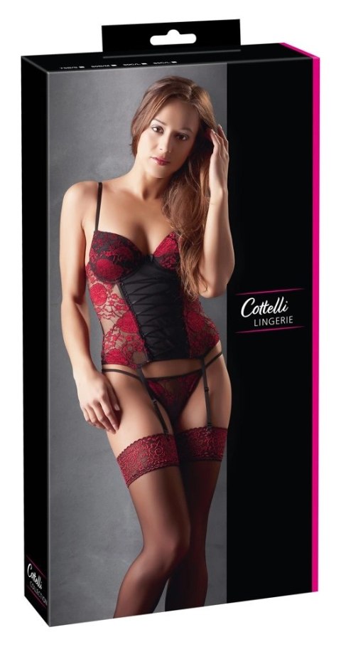 Cottelli LINGERIE - Seksowny Kwiatowy Gorset + Stringi 85C/L