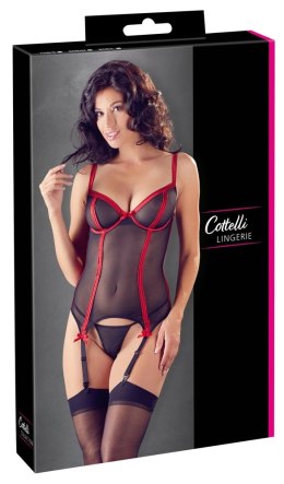 Cottelli LINGERIE - Siateczkowa Koszulka Z Paskami Do Pończoch + Stringi 75B/S