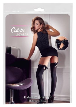 Cottelli LEGWEAR - Czarne Pończochy Z Kokardką I Kryształową Dekoracją S