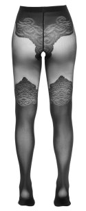 Cottelli LEGWEAR - Czarne Rajstopy Z Eleganckim Wzorem Nad Kolano 1