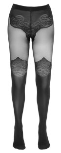 Cottelli LEGWEAR - Czarne Rajstopy Z Eleganckim Wzorem Nad Kolano 4