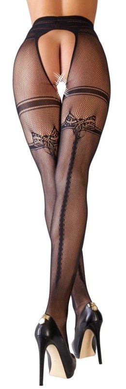 Cottelli LEGWEAR - Czarne Siateczkowe Rajstopy Z Podwiązka Bez Krocza 2XL