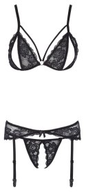 Cottelli LINGERIE - 3-Częściowy Zestaw Z Delikatnej Kwiatowej Koronki Czarny XL