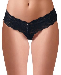 Cottelli LINGERIE - Koronkowe Stringi Z Perełkami W Kroczu Czarne XL