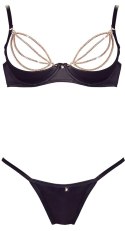 Cottelli LINGERIE - Czarny Seksowny Biustonosz I Stringi Ze Złotymi Łańcuchami 85C/L