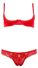 Cottelli LINGERIE - Koronkowy Komplecik Biustonosz Bez Miseczek I Otwarte Stringi Czerwone 80B/M