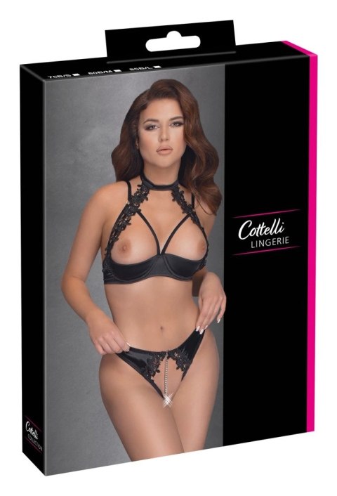 Cottelli LINGERIE - Seksowne Stringi Bez Krocza I Biustonosz Bez Miseczek Z Kwiatowym Haftem 75B/S