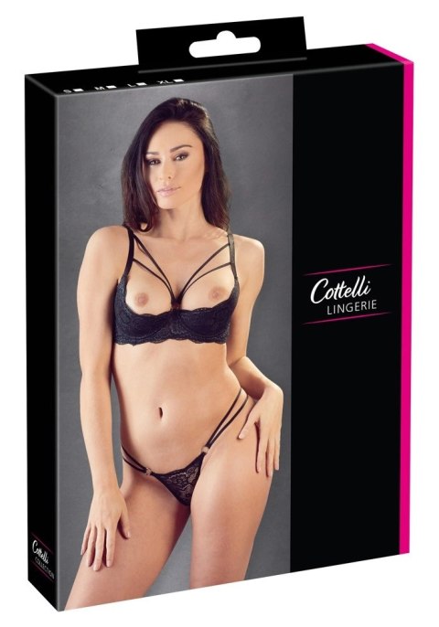 Cottelli LINGERIE - Seksowny Koronkowy Komplecik Stringi I Biustonosz Bez Miseczek Czarny 75C/S