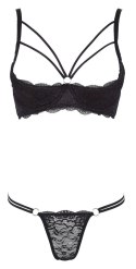 Cottelli LINGERIE - Seksowny Koronkowy Komplecik Stringi I Biustonosz Bez Miseczek Czarny 80B/M