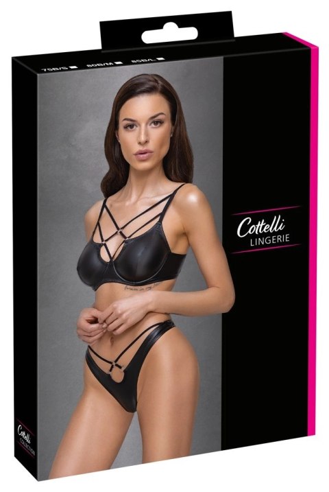 Cottelli LINGERIE - Czarny Matowy 2-Częściowy Set Z Ozdobnymi Paseczkami 80B/M