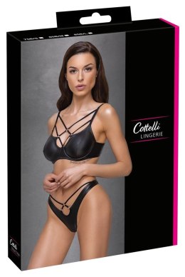 Cottelli LINGERIE - Czarny Matowy 2-Częściowy Set Z Ozdobnymi Paseczkami 85B/L