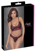 Cottelli LINGERIE - 2-Częściowy Komplecik Z Siateczką I Kwiatową Koronką Czarno-Czerwony L