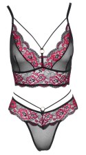 Cottelli LINGERIE - 2-Częściowy Komplecik Z Siateczką I Kwiatową Koronką Czarno-Czerwony L