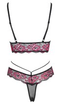 Cottelli LINGERIE - 2-Częściowy Komplecik Z Siateczką I Kwiatową Koronką Czarno-Czerwony L