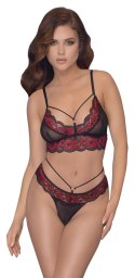 Cottelli LINGERIE - 2-Częściowy Komplecik Z Siateczką I Kwiatową Koronką Czarno-Czerwony S